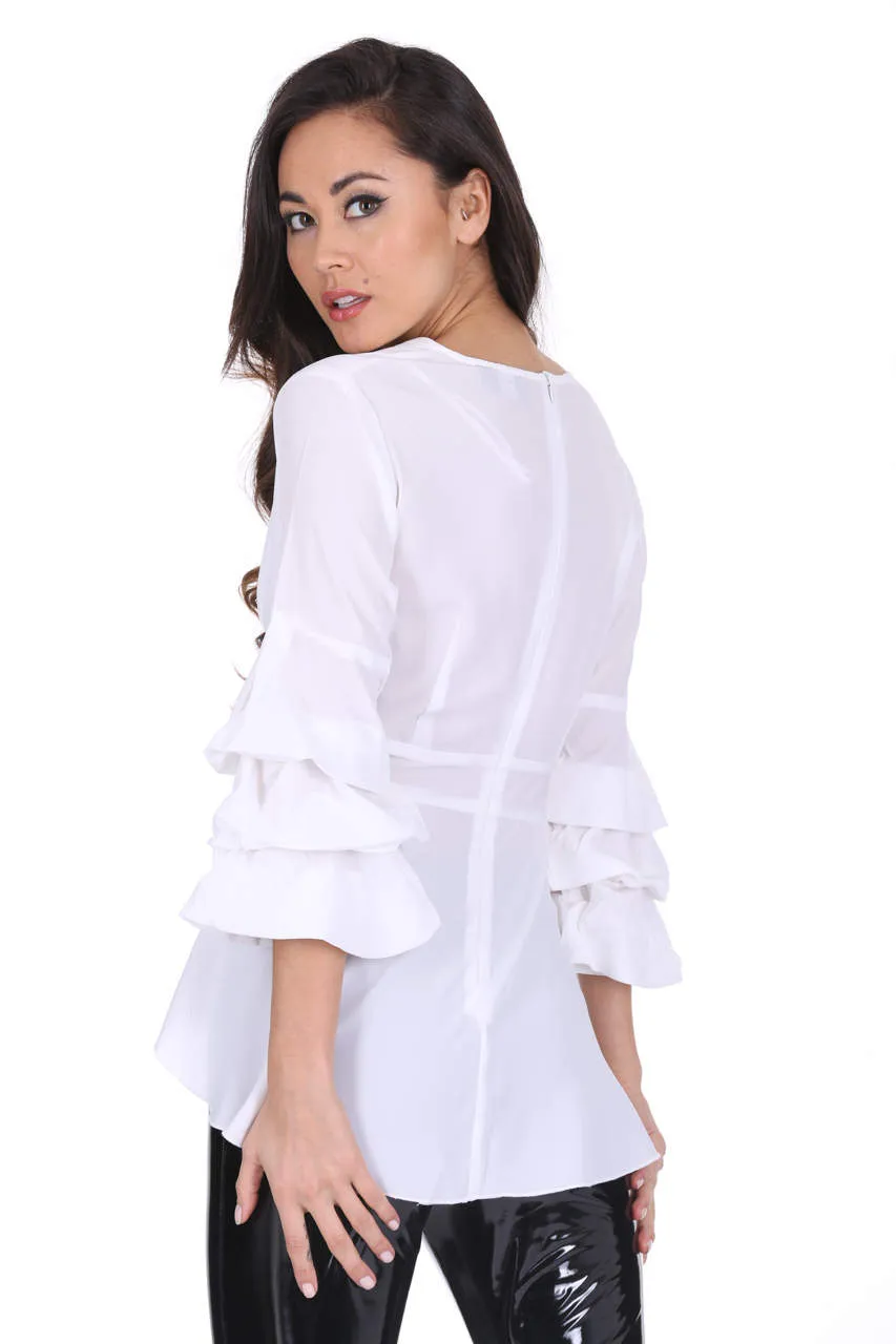 White Wrap Ruffle Sleeve Top sold by AX Paris product image thumbnail 3
