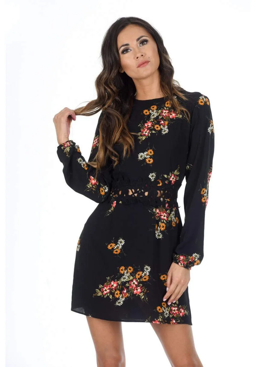 Black Floral Skater Dress sold by AX Paris