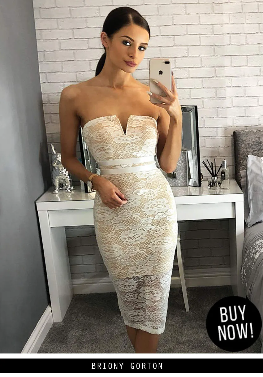 Cream Notch Front Lace Bodycon Midi Dress sold by AX Paris product image thumbnail 2
