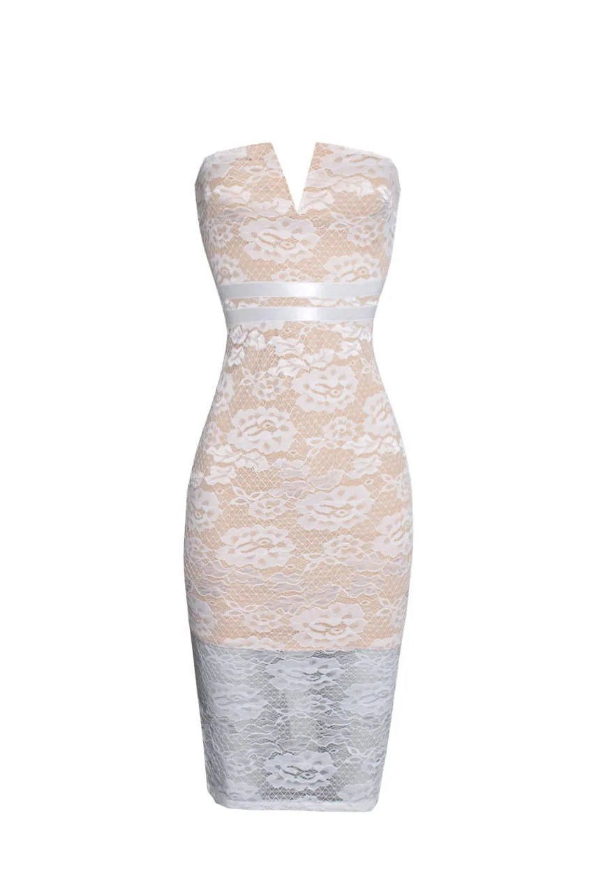 Cream Notch Front Lace Bodycon Midi Dress sold by AX Paris product image thumbnail 4