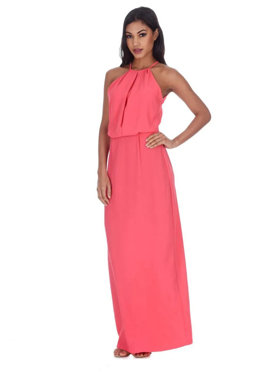 Coral Halterneck Strappy Lace Detail Maxi Dress sold by AX Paris product image thumbnail 2