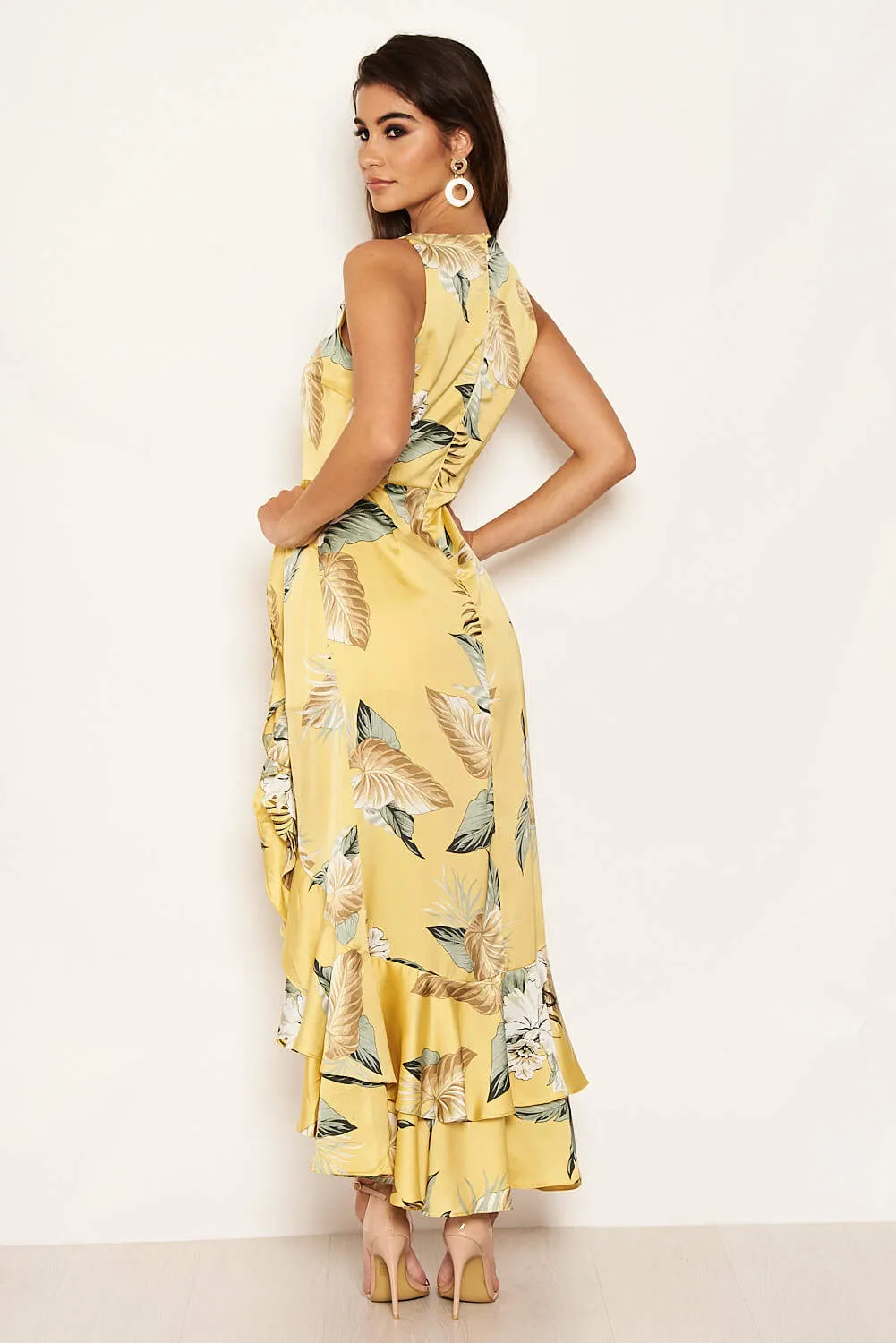 Yellow Frilled Floral Midi Dress with Side Slip sold by AX Paris product image thumbnail 4