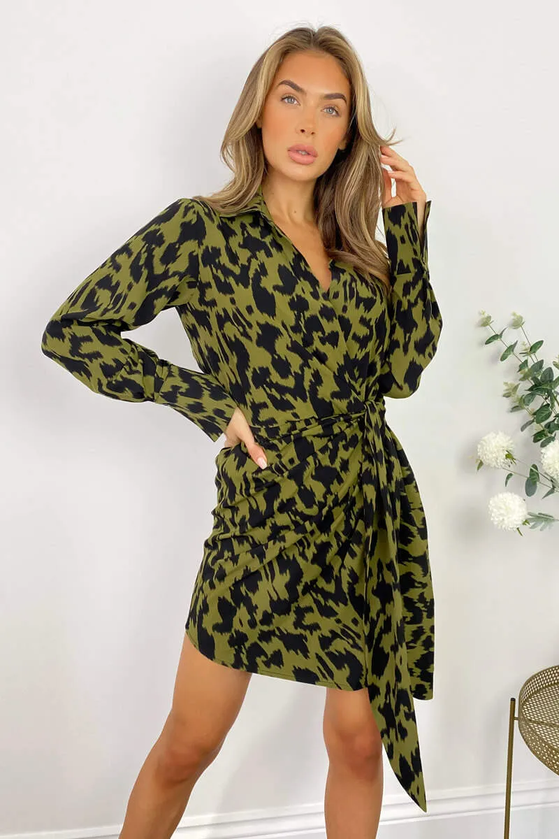 Khaki Tie Wrap Long Sleeve Mini Dress sold by AX Paris