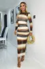 Brown Ombre Printed Mesh Overlay Long Sleeve Bodycon Midi Dress sold by AX Paris