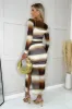 Brown Ombre Printed Mesh Overlay Long Sleeve Bodycon Midi Dress sold by AX Paris