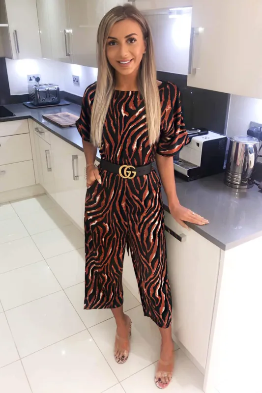 Tiger Print Belted Culotte Jumpsuit sold by AX Paris