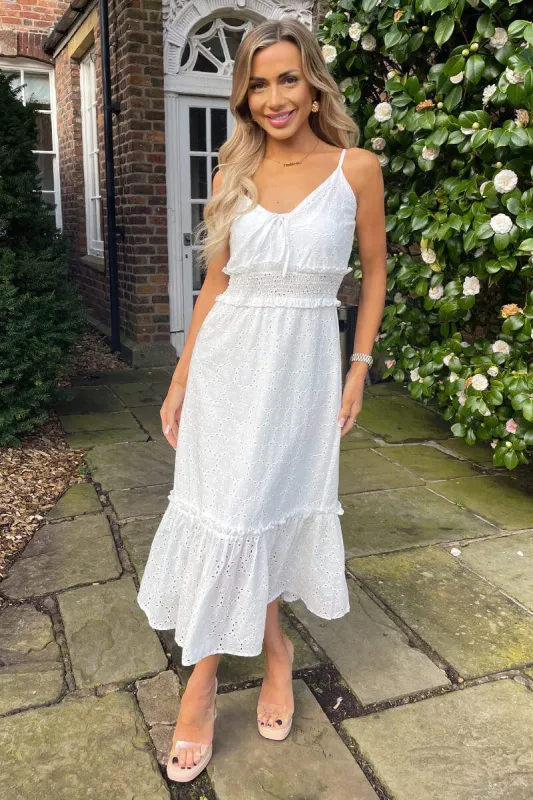 White Broderie Frill Hem Midi Dress sold by AX Paris