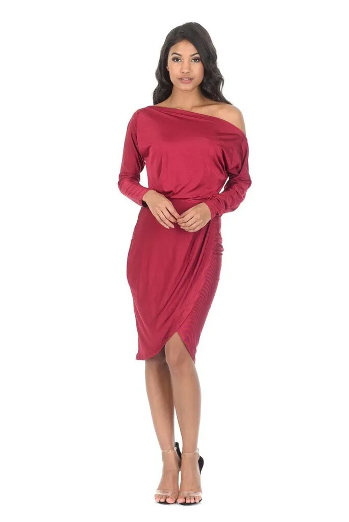 Wine Relaxed Shoulder Wrap Midi Dress sold by AX Paris product image thumbnail 2