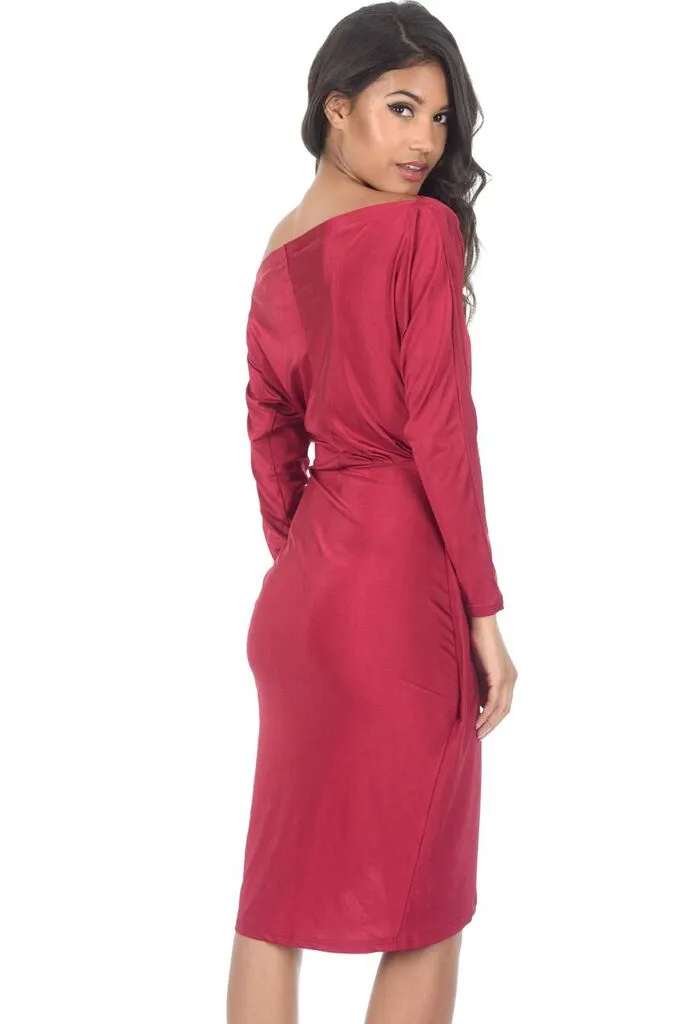 Wine Relaxed Shoulder Wrap Midi Dress sold by AX Paris product image thumbnail 3