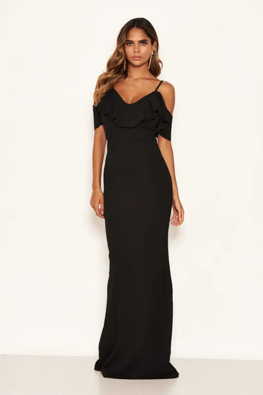 Black Frill Cold Shoulder Maxi Dress sold by AX Paris