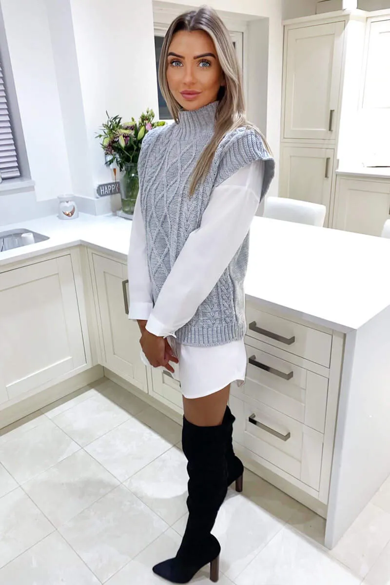 Grey High Neck Cable Knit Tank Top sold by AX Paris product image thumbnail 3