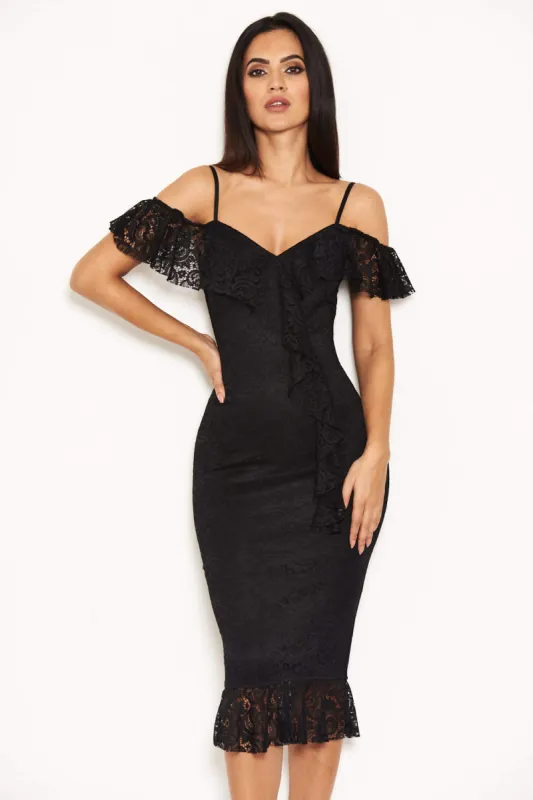 Black Lace Dress With Frill Detail sold by AX Paris