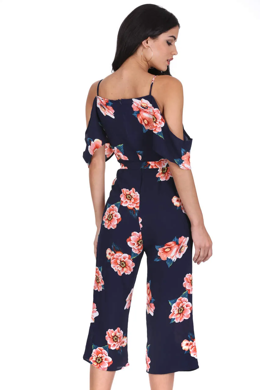 Navy Floral Culotte Jumpsuit sold by AX Paris product image thumbnail 3