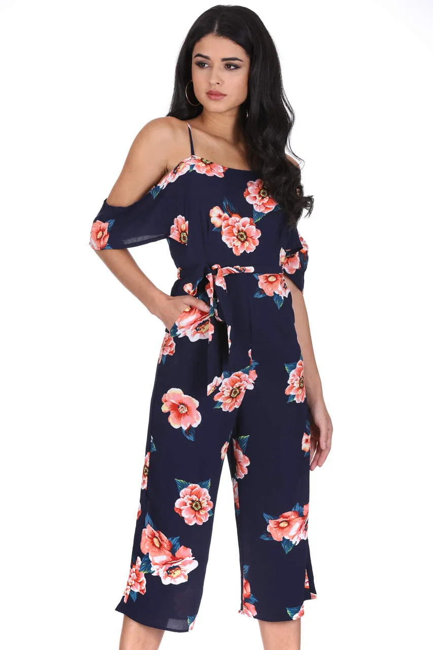 Navy Floral Culotte Jumpsuit sold by AX Paris product image thumbnail 2