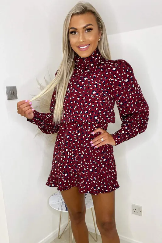 Plum Printed High Neck Mini Dress sold by AX Paris