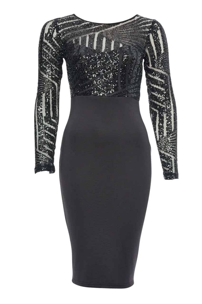 Black 2 in 1 Sequin Midi Bodycon Dress sold by AX Paris product image thumbnail 4