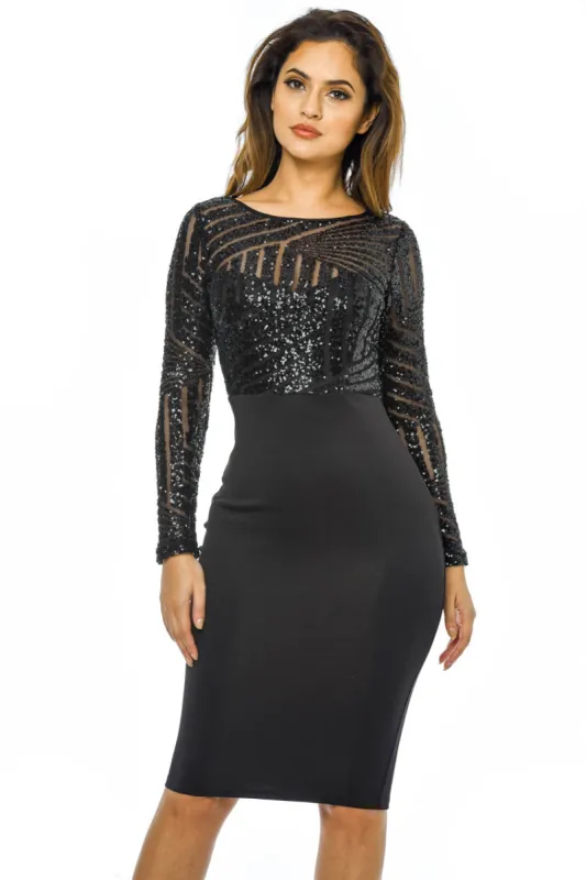 Black 2 in 1 Sequin Midi Bodycon Dress sold by AX Paris