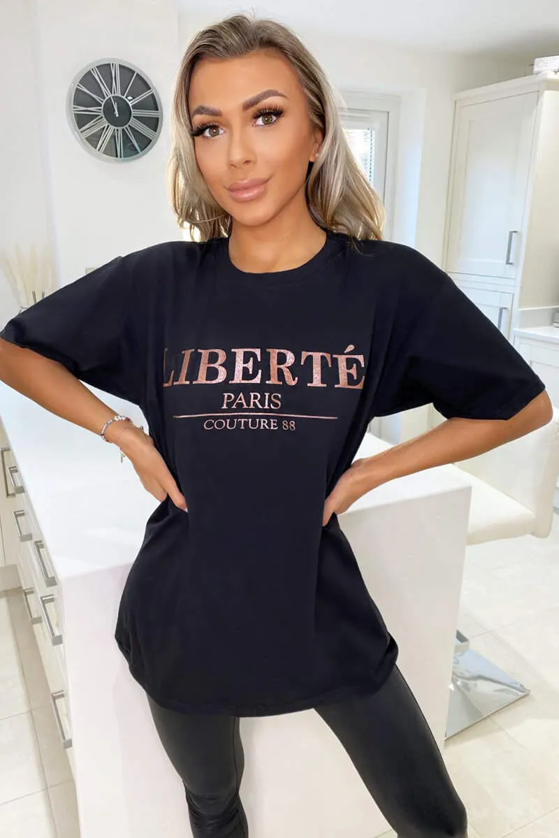 Black Liberte Printed Oversized T-Shirt sold by AX Paris product image thumbnail 2