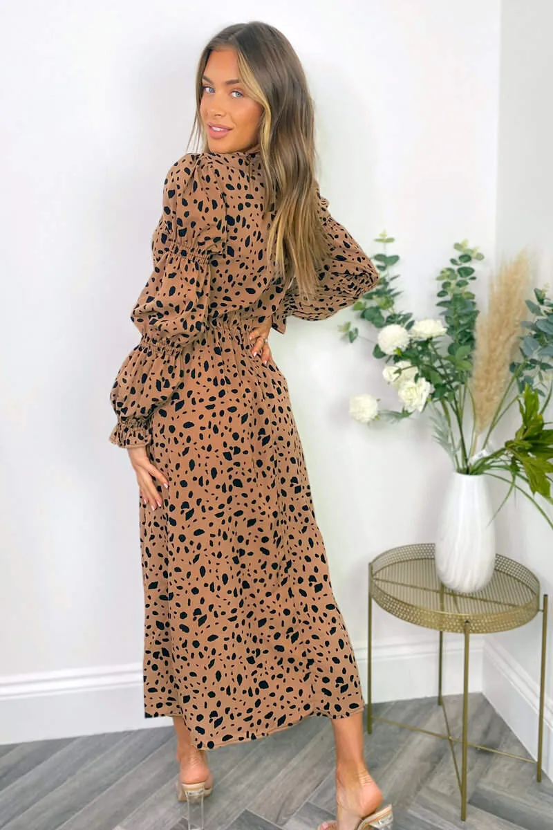 Camel Spot Print Elasticated Sleeve Midi Dress sold by AX Paris product image thumbnail 3