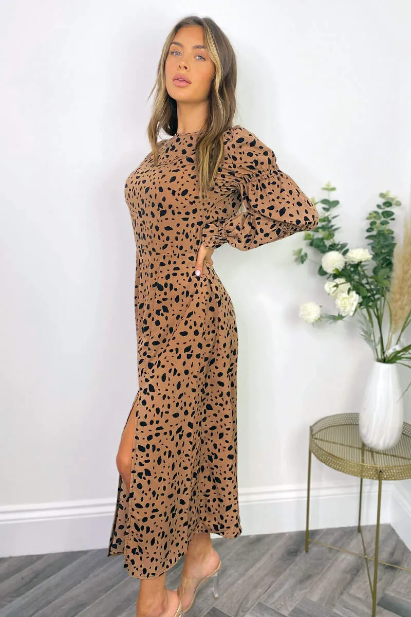 Camel Spot Print Elasticated Sleeve Midi Dress sold by AX Paris product image thumbnail 2