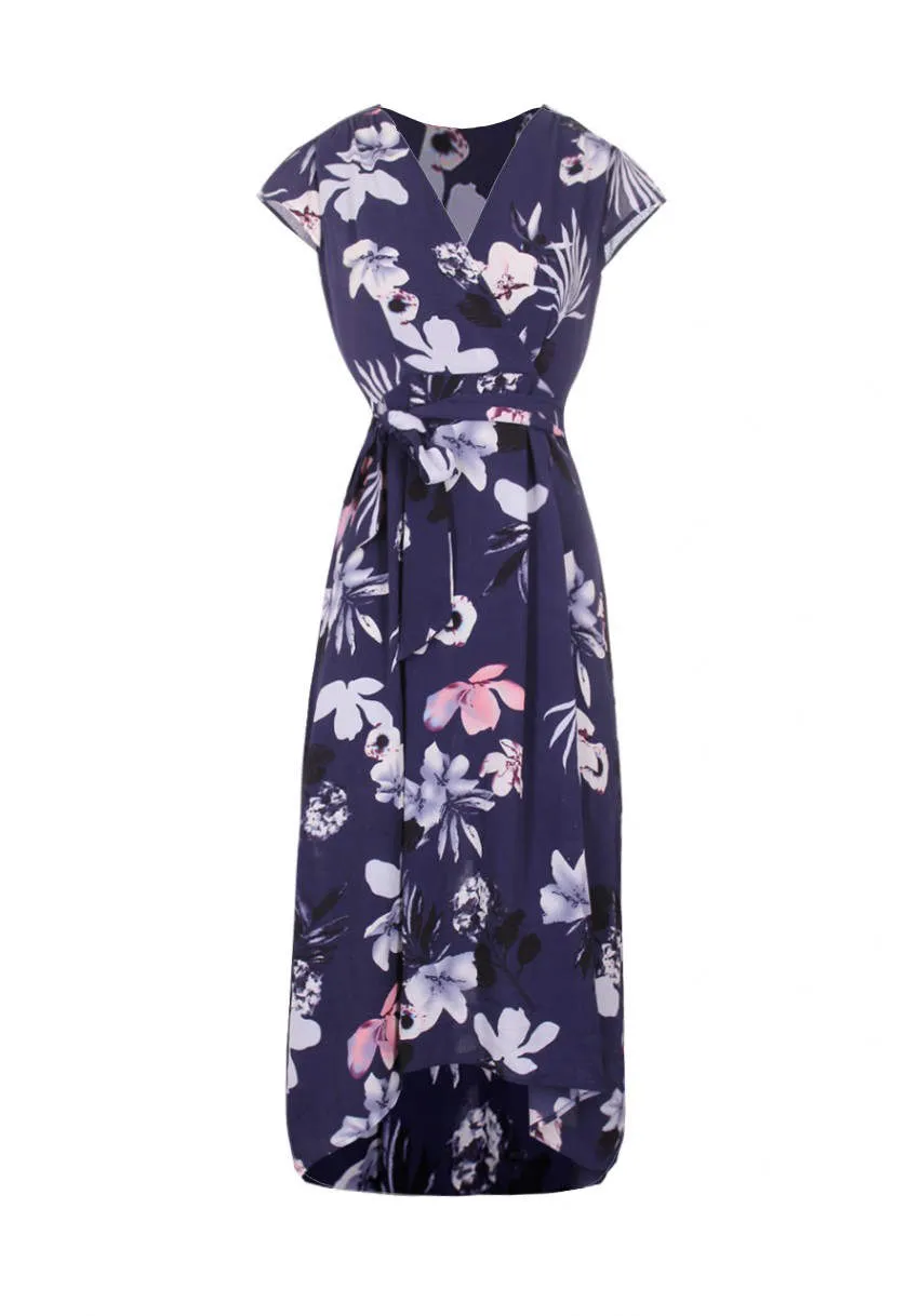 Navy Floral Maxi Wrap Dress sold by AX Paris product image thumbnail 4