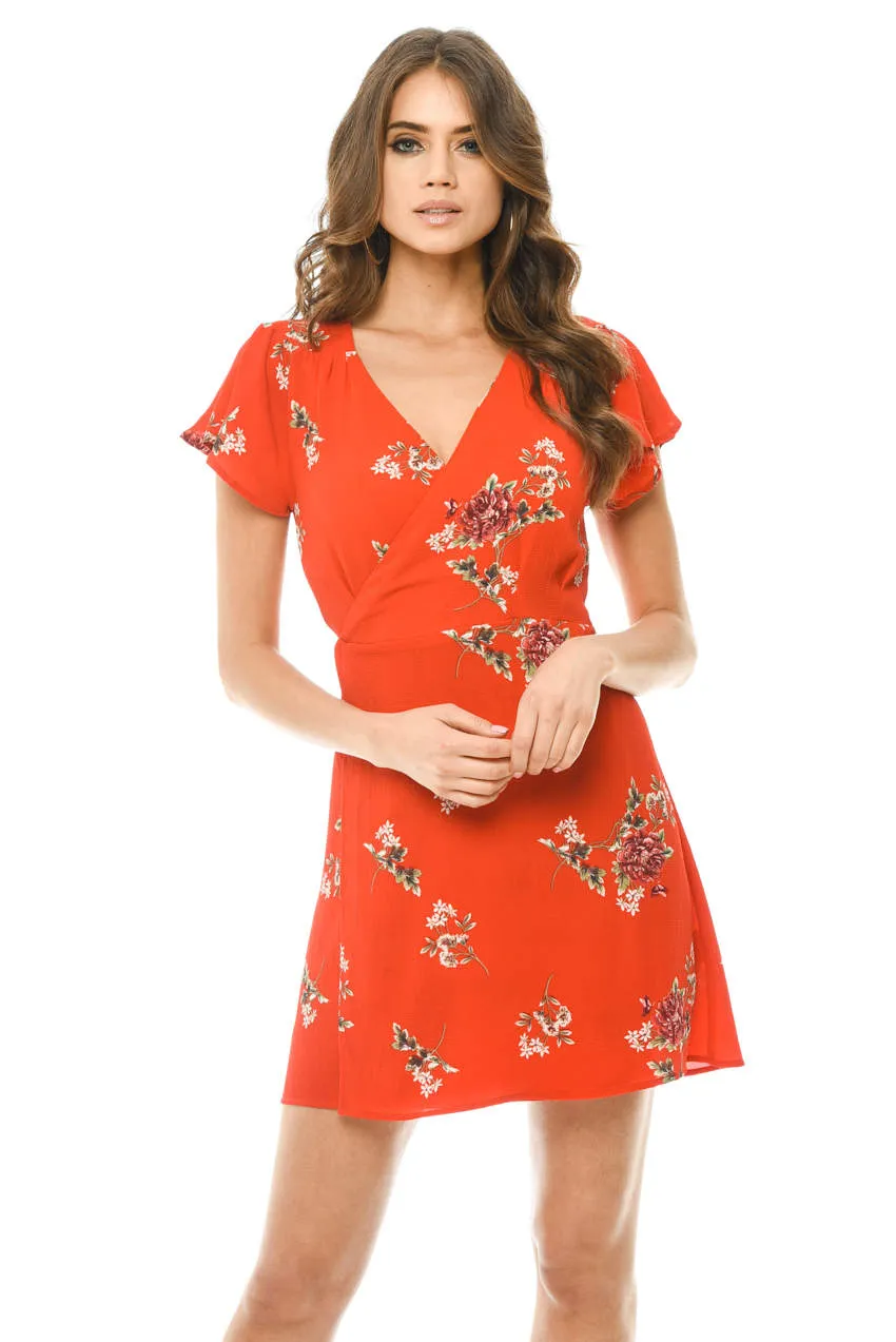 Red Floral Wrap Dress sold by AX Paris
