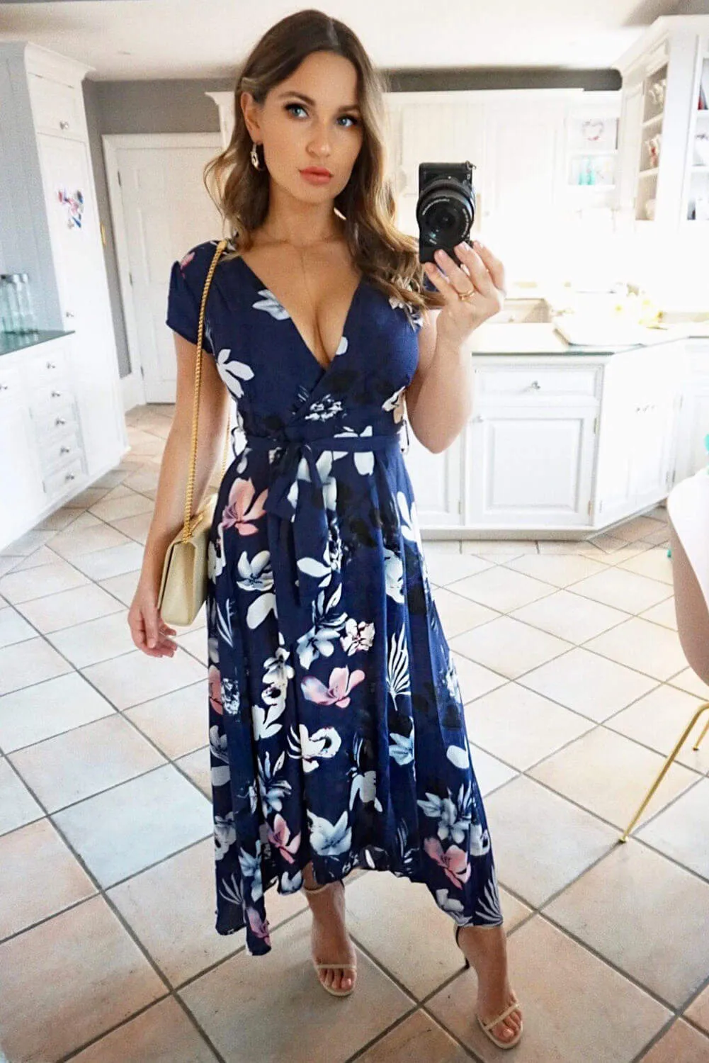 Navy Floral Maxi Wrap Dress sold by AX Paris
