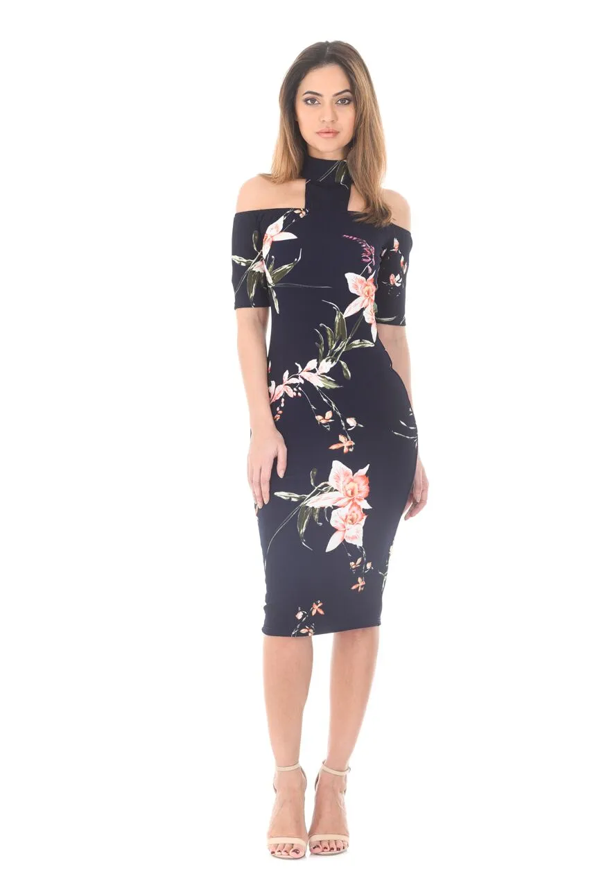Navy Choker T-bar Floral Printed Midi Dress sold by AX Paris product image thumbnail 2