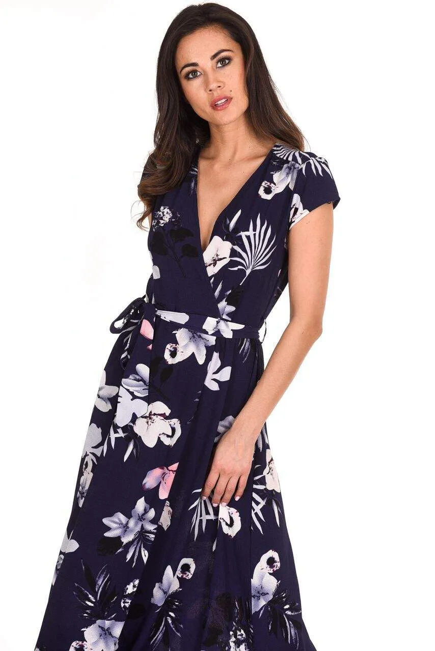 Navy Floral Maxi Wrap Dress sold by AX Paris product image thumbnail 5