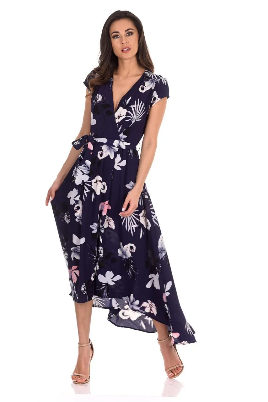 Navy Floral Maxi Wrap Dress sold by AX Paris product image thumbnail 2