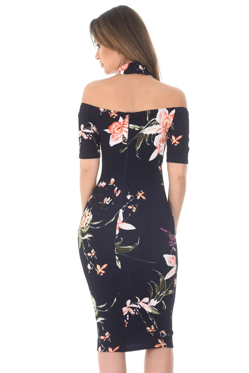 Navy Choker T-bar Floral Printed Midi Dress sold by AX Paris product image thumbnail 3