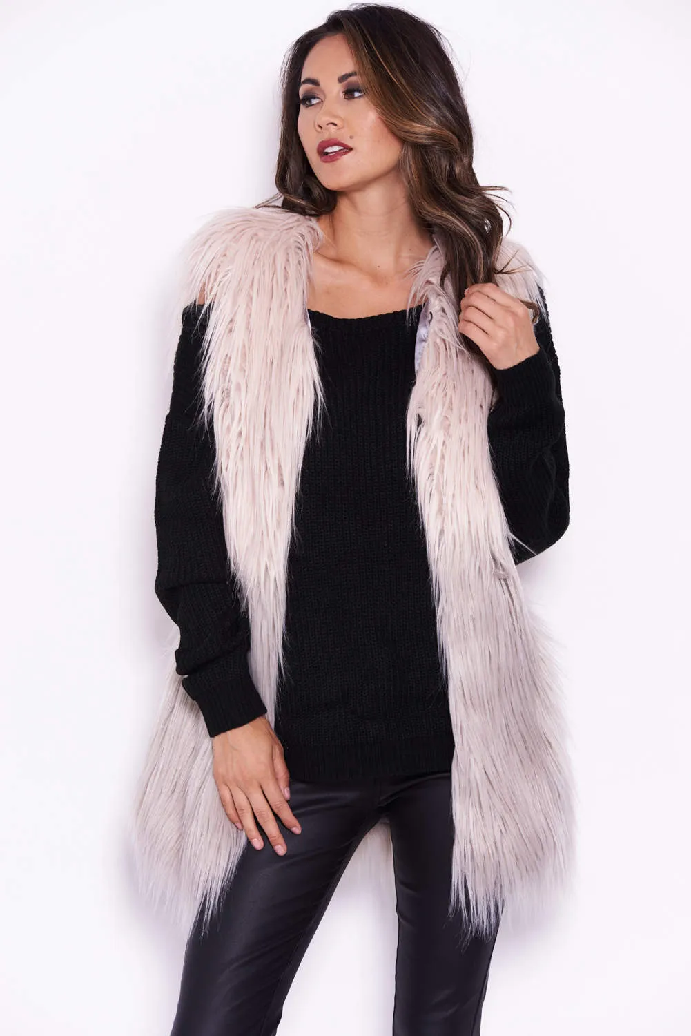 Nude and Grey Ombre Faux Fur Gilet sold by AX Paris product image thumbnail 4