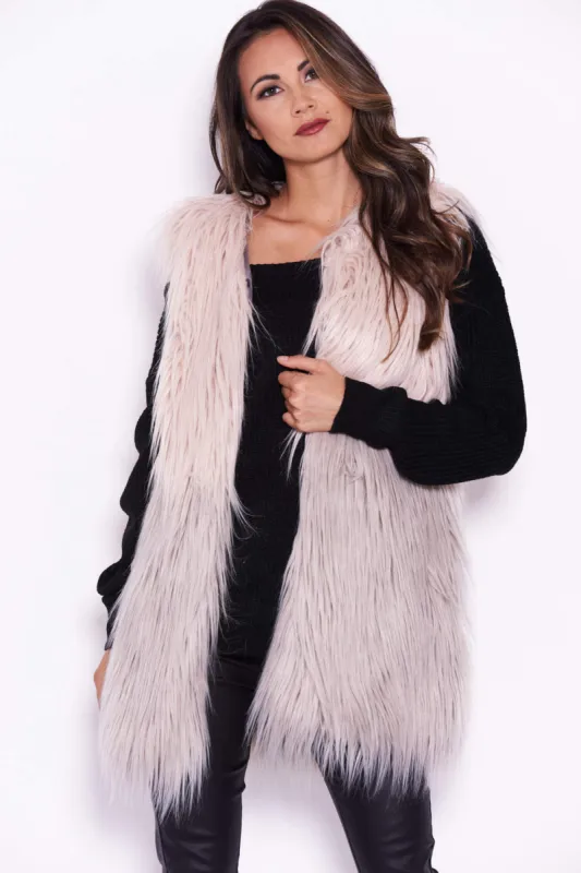 Nude and Grey Ombre Faux Fur Gilet sold by AX Paris