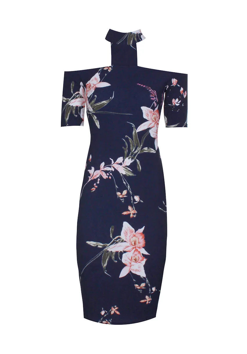 Navy Choker T-bar Floral Printed Midi Dress sold by AX Paris product image thumbnail 4