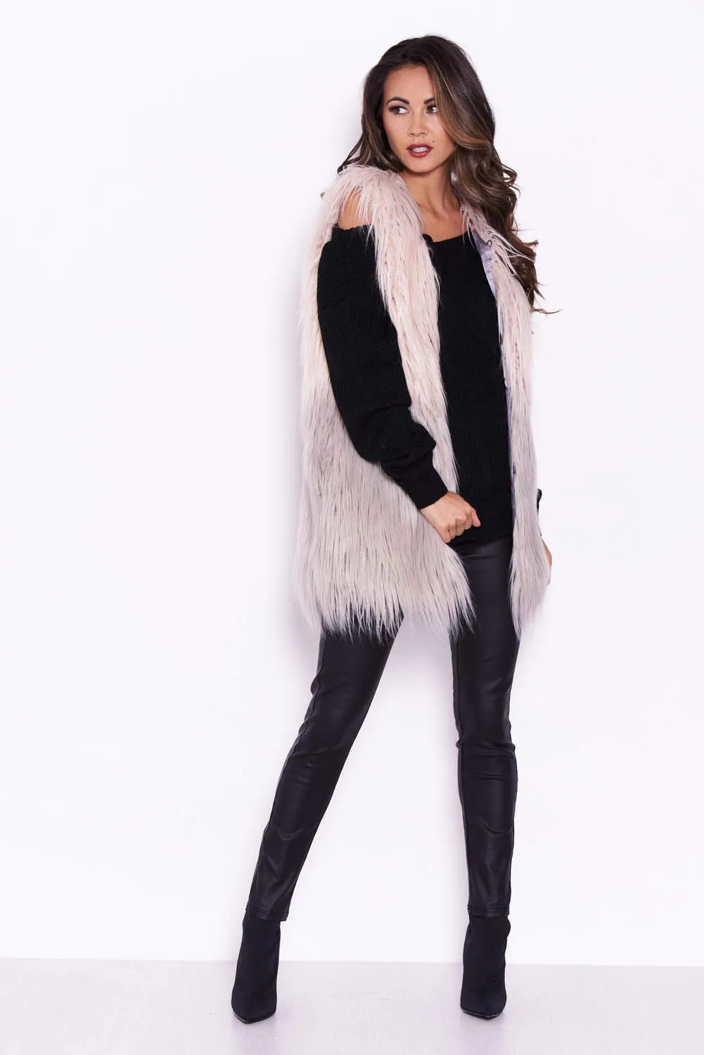 Nude and Grey Ombre Faux Fur Gilet sold by AX Paris product image thumbnail 2