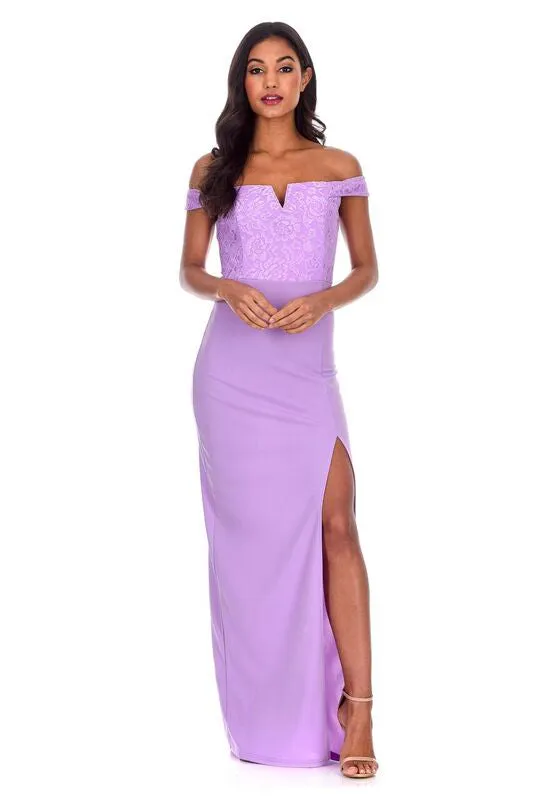 Lilac Notch Front Off The Shoulder Maxi dress sold by AX Paris product image thumbnail 2