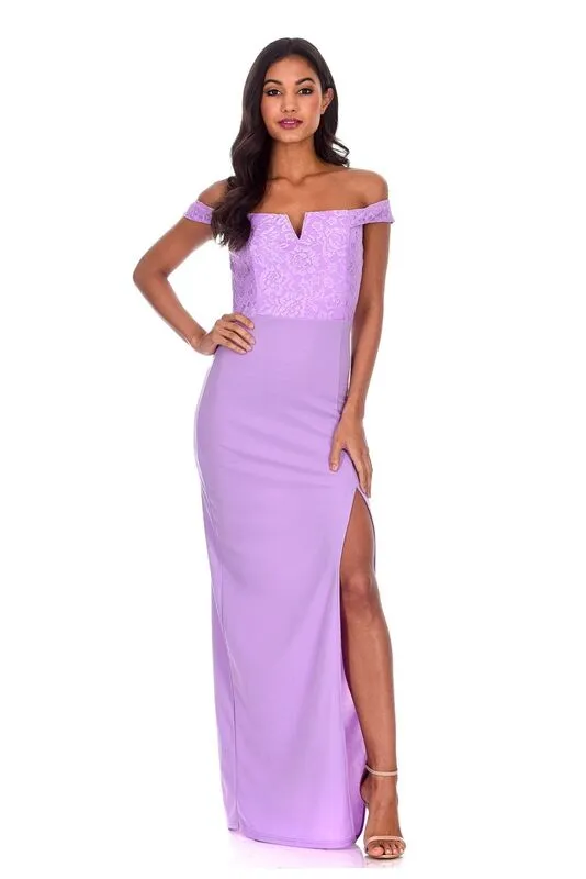 Lilac Notch Front Off The Shoulder Maxi dress sold by AX Paris
