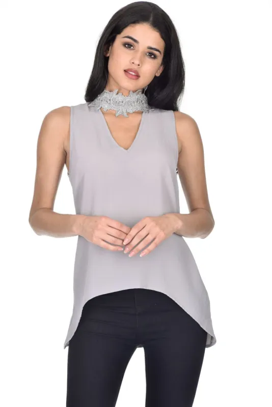 Grey Crochet Choker Swing Top sold by AX Paris