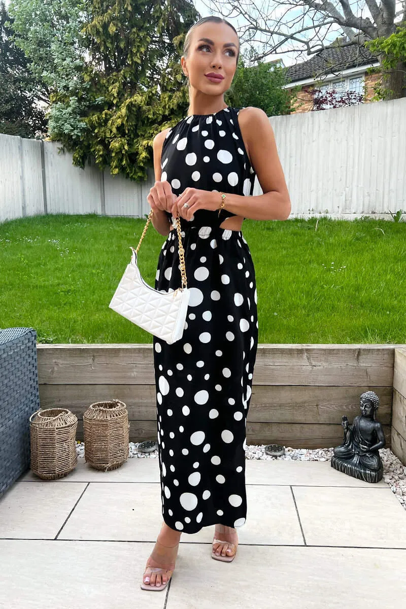 Black And White Polka Dot Cut Out Midi Dress sold by AX Paris product image thumbnail 4