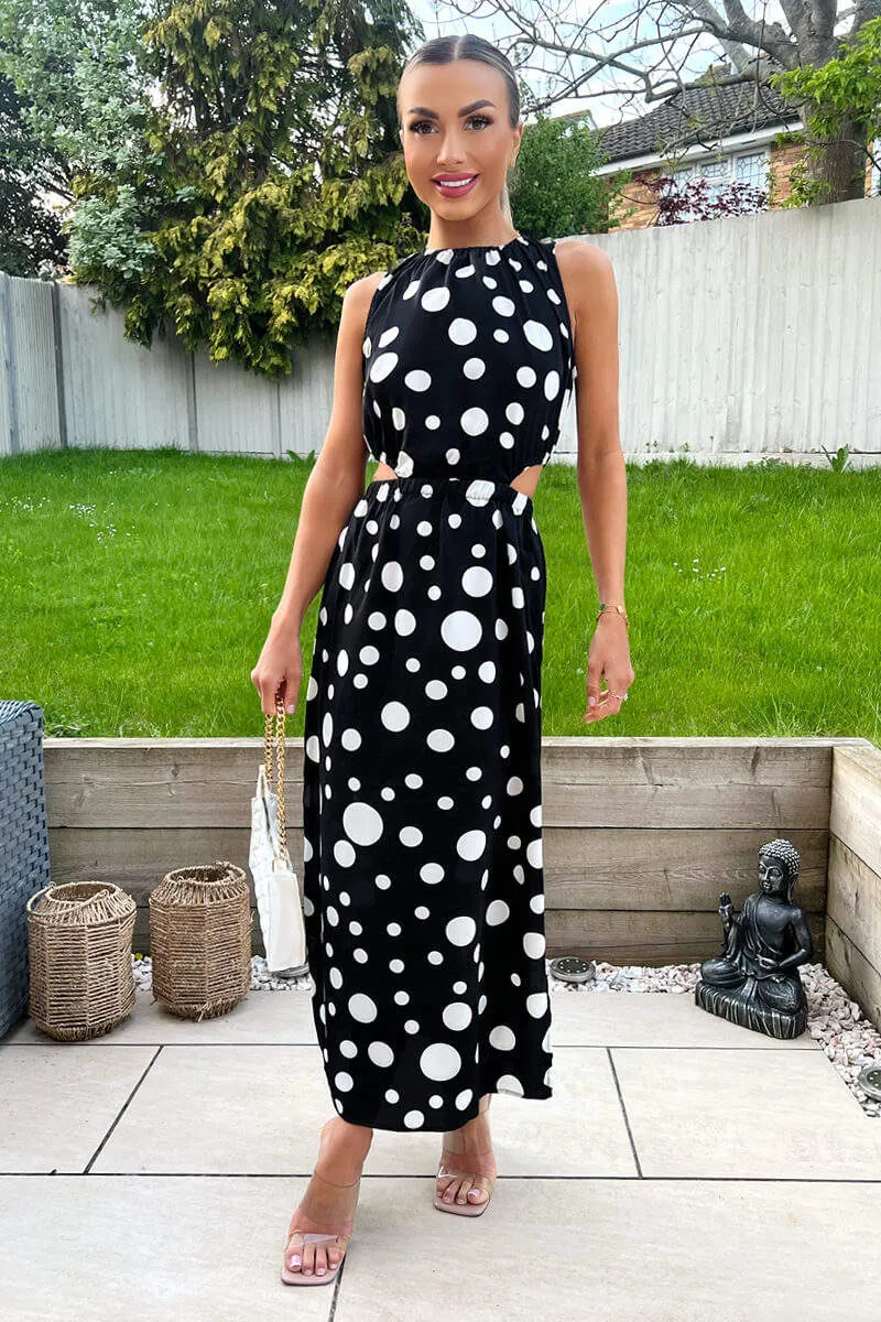 Black And White Polka Dot Cut Out Midi Dress sold by AX Paris