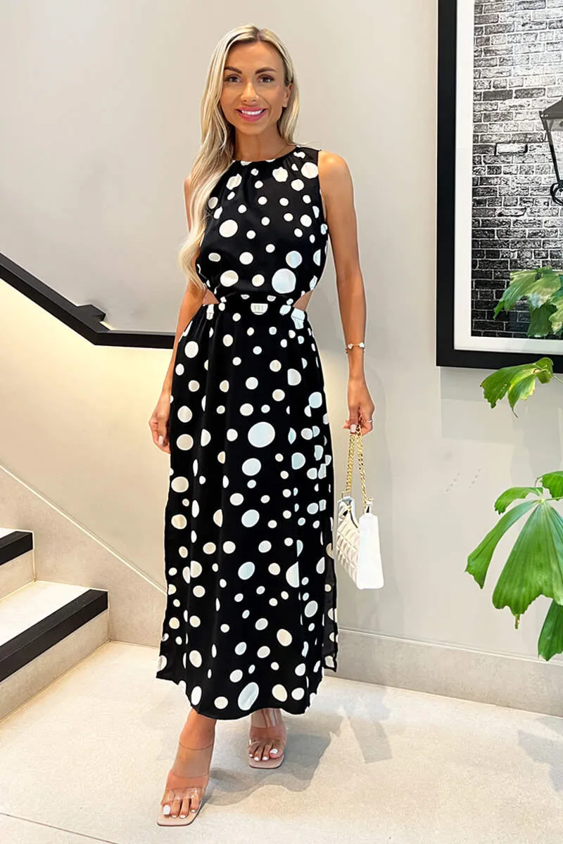 Black And White Polka Dot Cut Out Midi Dress sold by AX Paris product image thumbnail 2