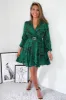 Green Printed Wrap Over Belted Long Sleeve Skater Dress sold by AX Paris