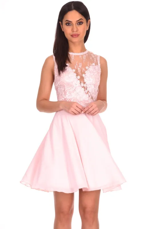 Pink Embroidered Lace Skater Dress sold by AX Paris