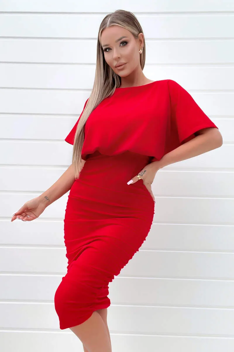 Red Short Sleeve Side Ruched Midi Dress sold by AX Paris product image thumbnail 3
