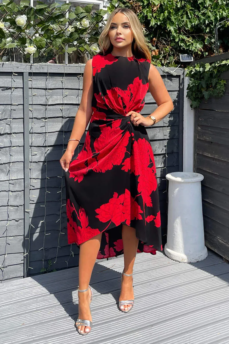 Black And Red Floral Print Wrap Midi Dress sold by AX Paris product image thumbnail 2