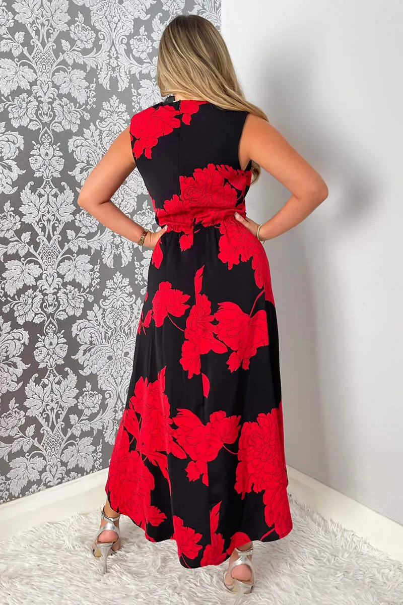 Black And Red Floral Print Wrap Midi Dress sold by AX Paris product image thumbnail 4