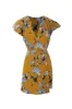 Yellow Floral Wrap Dress With Ruffled Sleeves sold by AX Paris