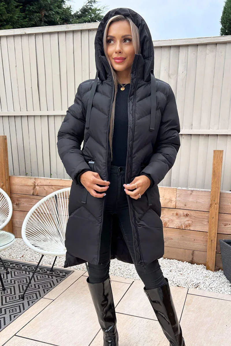 Black Hooded Long Line Puffer Coat sold by AX Paris product image thumbnail 3