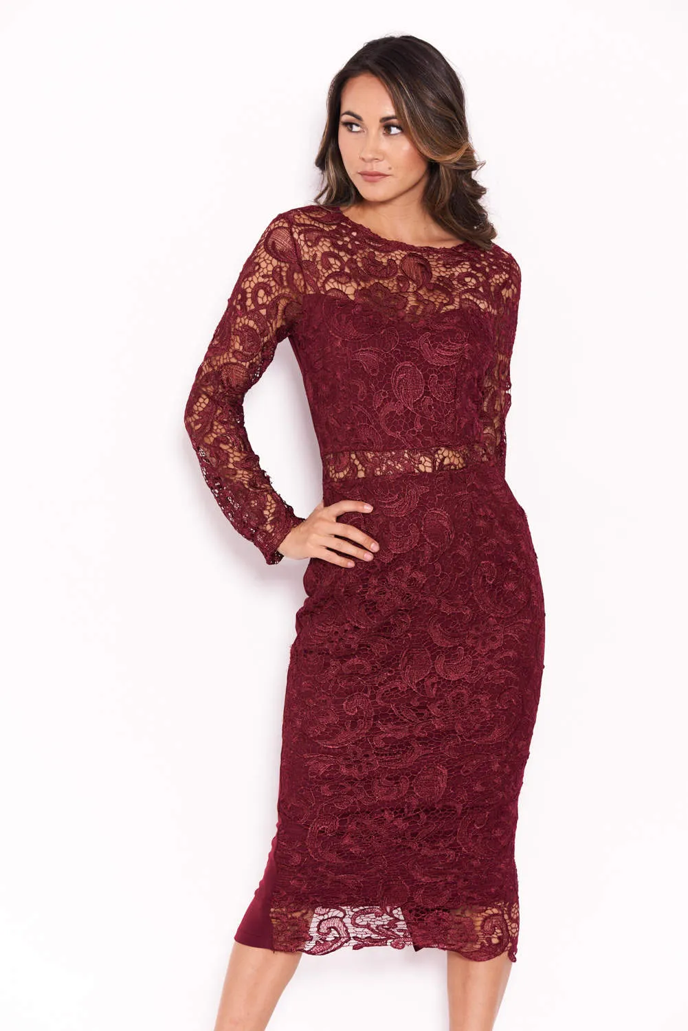Plum Lace Front Midi Dress sold by AX Paris product image thumbnail 4
