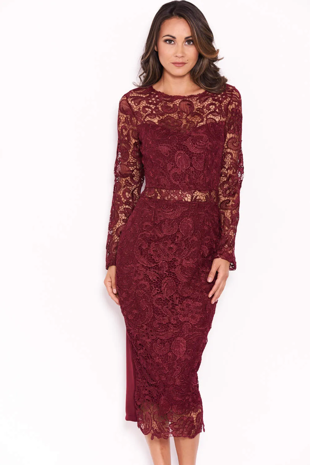 Plum Lace Front Midi Dress sold by AX Paris